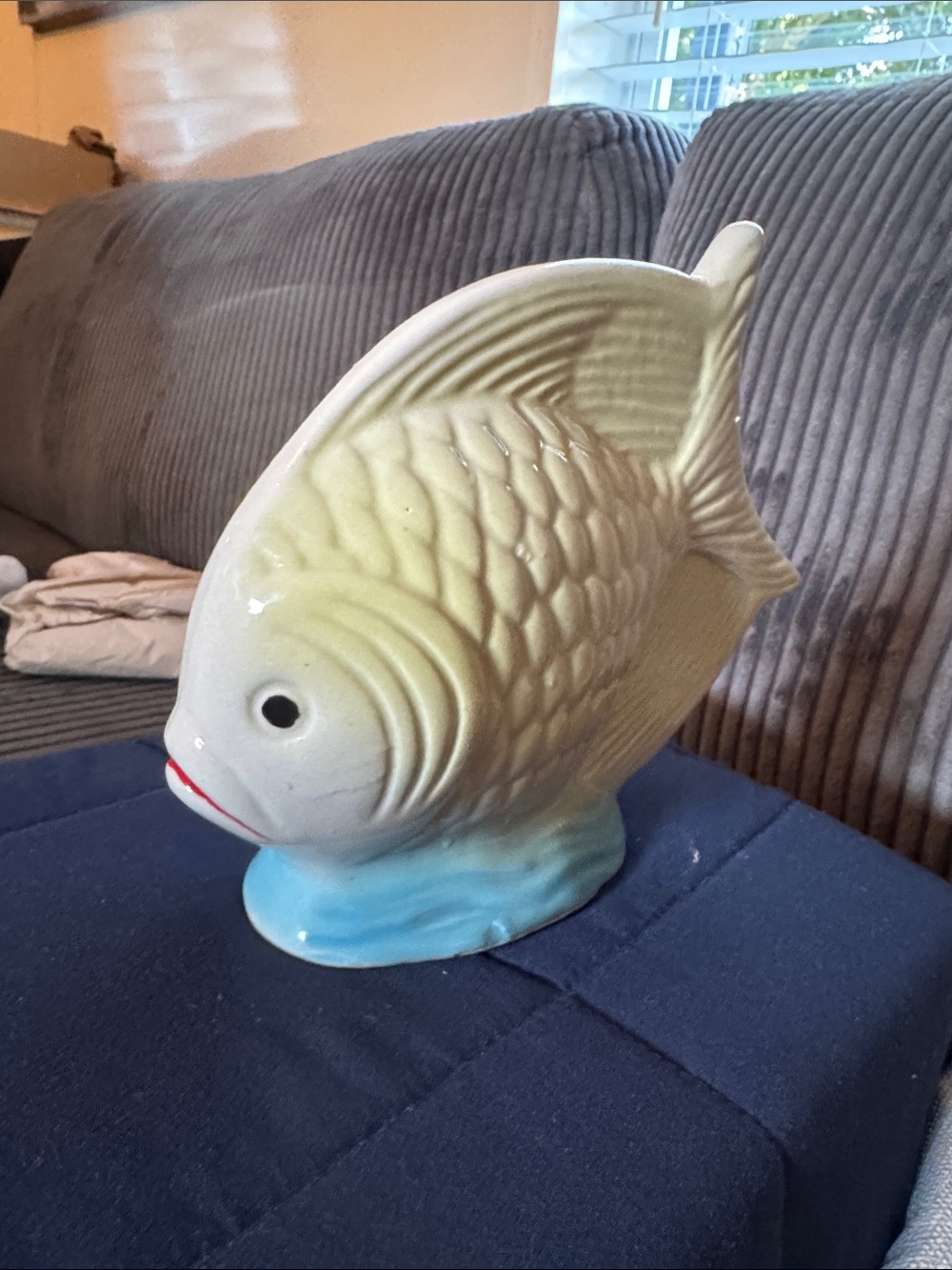Handcrafted Collectibles  fish figurine made in Brazil calming colors.